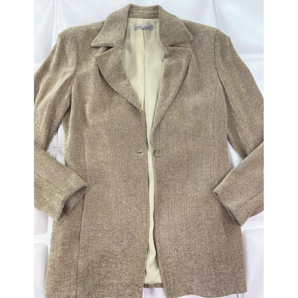 Anne Klein Sz 12 Womens Beige Brown Textured Velvet Tapestry Blazer Jacket - Picture 3 of 6
